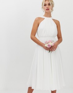 Свадебное платье миди с халтером и V-образным вырезом на спине ASOS EDITION - Белый
