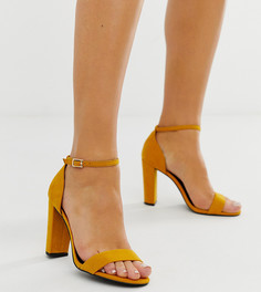Темно-желтые туфли на блочном каблуке для широкой стопы New Look - Желтый