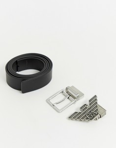 Подарочный набор с черным двусторонним кожаным ремнем и двумя пряжками Emporio Armani - Черный