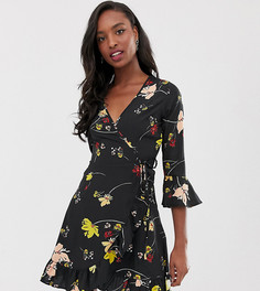 Платье мини с запахом и цветочным принтом Influence Tall - Черный
