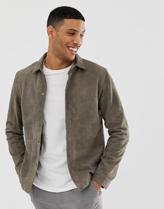 Замшевая куртка-рубашка навыпуск Selected Homme - Серый