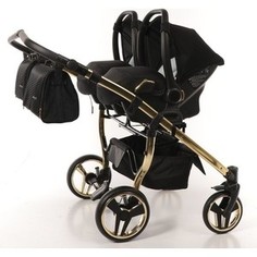 Коляска 2 в 1 Junama diamond duo jds-02 для двойни (черный/черный короб/рама золото)