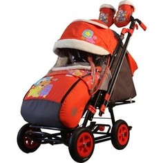 Санки-коляска GALAXY SNOW GALAXY City-2-1 Мишка со звездой на красном на больших надувных колёсах (7090)