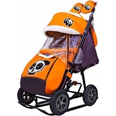 Санки-коляска GALAXY SNOW GALAXY City-1-1 Панда на оранжевом на больших надувных колёсах (7070)