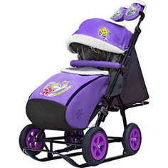 Санки-коляска GALAXY SNOW GALAXY City-1-1 Серый Зайка на фиолетовом на больших надувных колёсах (7069)