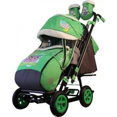Санки-коляска GALAXY SNOW GALAXY City-2-1 Совушки на зелёном на больших надувных колёсах (7097)