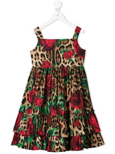 Dolce & Gabbana Kids платье с оборками и леопардовым принтом