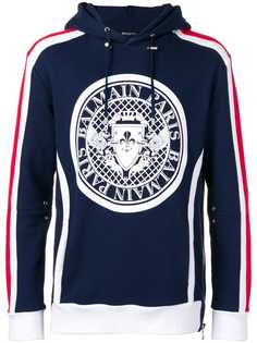 Balmain толстовка дизайна колор-блок с капюшоном и принтом