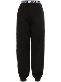 Miu Miu Logo band sequin stripe cotton blend trackie bottoms