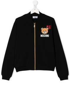 Moschino Kids куртка-бомбер с принтом медведя