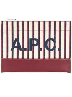 A.P.C. striped logo print clutch