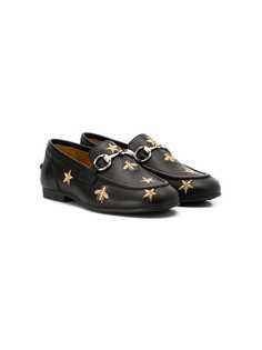 Gucci Kids bee and star embroidered loafers