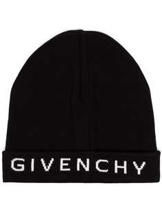 Givenchy black and white logo cashmere and cotton beanie