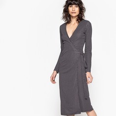 Платье с запахом и графическим рисунком, длина миди, 3/4 La Redoute Collections
