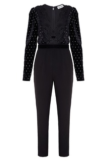 Черный комбинезон с кружевом Self Portrait