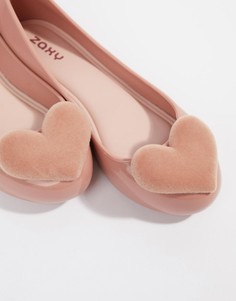 Туфли на плоской подошве с флоковыми сердечками Zaxy valentines - Розовый