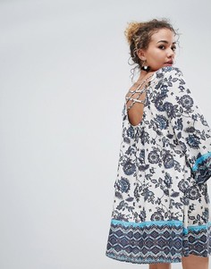 Платье миди с длинными рукавами и принтом En Creme - Мульти