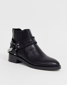 Черные ботинки на плоской подошве с отделкой ремешками Pull&bear - Черный