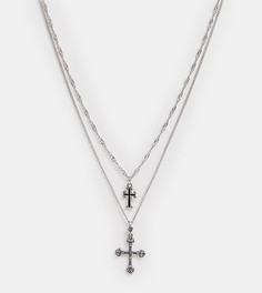 Ярусное ожерелье с крестиками Reclaimed Vintage inspired эксклюзивно для ASOS - Серебряный