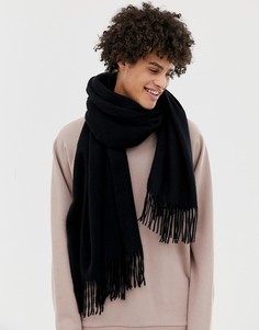Черный широкий шарф из 100% шерсти ASOS WHITE - Черный