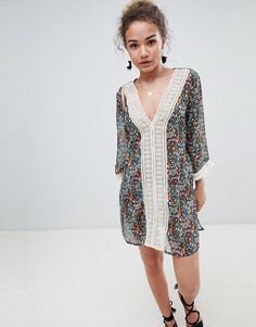 Платье с длинными рукавами и кружевной отделкой En Creme - Мульти