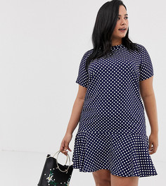 Платье в горошек с заниженной линией талии AX Paris Plus - Темно-синий