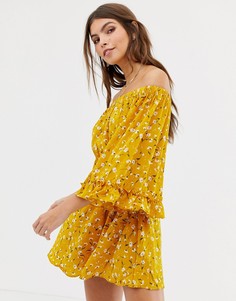 Платье с открытыми плечами и цветочным принтом Glamorous - Желтый
