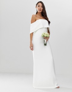 Креповое свадебное платье-футляр с открытыми плечами ASOS EDITION - Белый