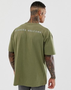 Oversize-футболка цвета хаки с принтом на спине boohooMAN - Зеленый