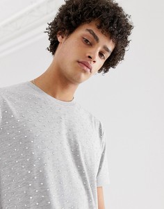 Длинная свободная футболка с отделкой камнями ASOS DESIGN - Серый