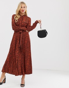 Платье-рубашка макси со змеиным принтом Y.A.S - Коричневый