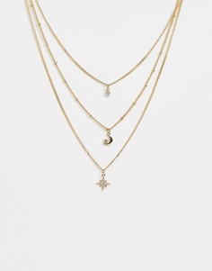 Ярусное ожерелье с подвесками в виде луны и звезды Reclaimed Vintage inspired - Золотой