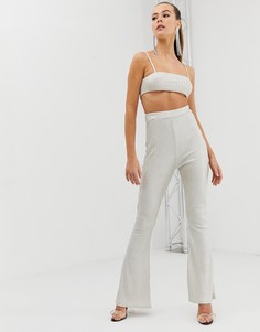 Комбинируемые блестящие брюки в рубчик с клешем Fashionkilla - Розовый