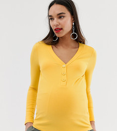 Ярко-желтый лонгслив в рубчик с пуговицами New Look Maternity - Желтый