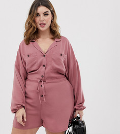 Свободный ромпер с присборенной талией ASOS DESIGN Curve - Розовый