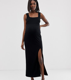 Платье макси с квадратным вырезом и разрезом ASOS DESIGN Maternity - Черный