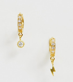 Серьги-кольца из позолоченного серебра с подвесками в виде молнии и кристалла ASOS DESIGN - Золотой