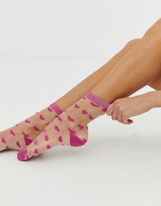Розовые короткие сетчатые носки с принтом сердец Gipsy - Розовый