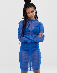 Сетчатое платье мини с длинными рукавами и сборками COLLUSION - Синий