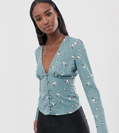 Блузка с пуговицами и цветочным принтом Fashion Union Tall - Зеленый