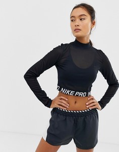 Черный сетчатый кроп-топ с длинными рукавами Nike Training - Черный