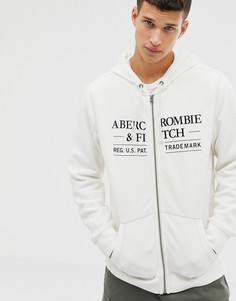 Белый худи на молнии с логотипом на груди Abercrombie & Fitch - Белый