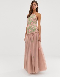 Платье макси с открытой спиной, цветочной вышивкой и пайетками ASOS EDITION - Розовый