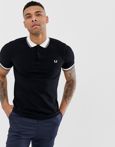 Черноее поло из пике с контрастным воротником в рубчик Fred Perry - Черный