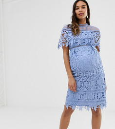 Голубое кружевное платье мини с высоким воротником Chi Chi London Maternity - Синий