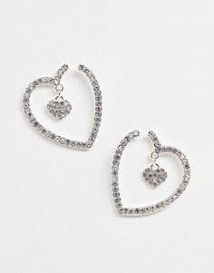 Серебристые серьги с декорированным камнями сердечком Lipsy - Серебряный