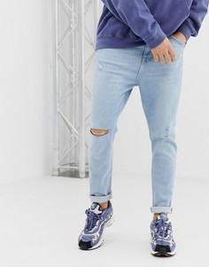 Светло-синие джинсы-морковки с рваной отделкой Bershka Join Life - Синий