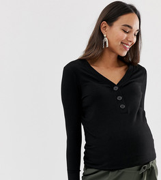 Черный лонгслив в рубчик с контрастными пуговицами New Look Maternity - Черный