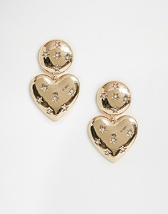 Золотистые серьги с сердечками в винтажном стиле New Look - Золотой