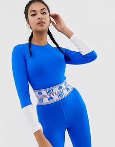 Синий укороченный лонгслив с сетчатыми вставками HIIT - Темно-синий